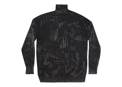 Balenciaga Creased Oversized Silk Rib Knit Turtleneck Black