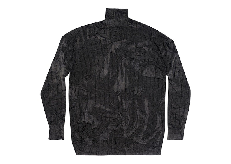 Balenciaga Creased Oversized Silk Rib Knit Turtleneck Black