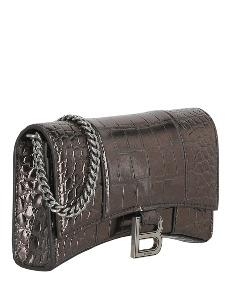 Balenciaga Croc Embossed Hourglass Wallet On Chain Bronze