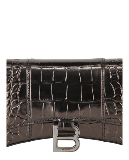 Balenciaga Croc Embossed Hourglass Wallet On Chain Bronze