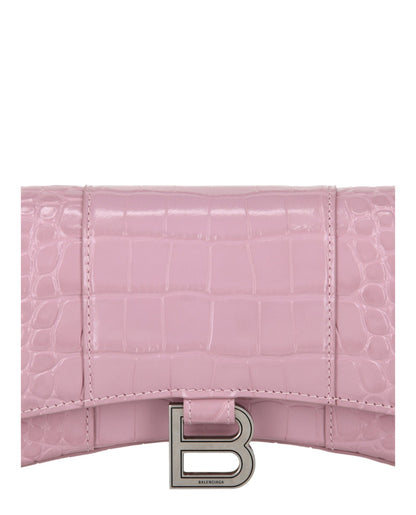 Balenciaga Croc Embossed Hourglass Wallet On Chain Pink