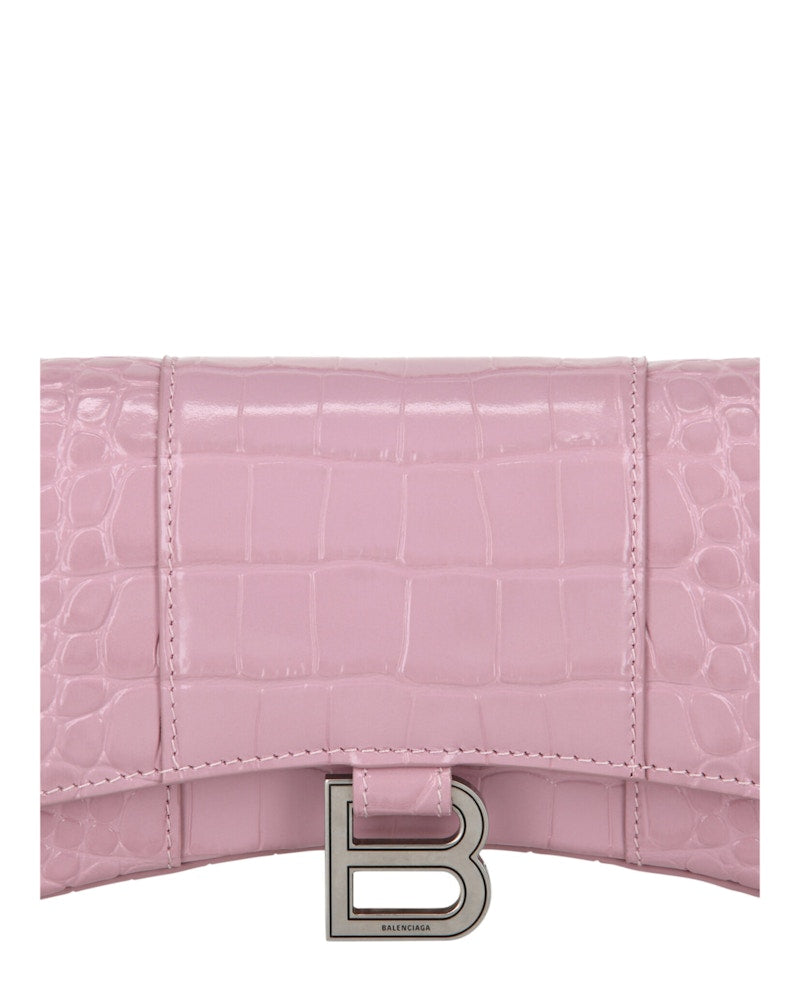Balenciaga Croc Embossed Hourglass Wallet On Chain Pink