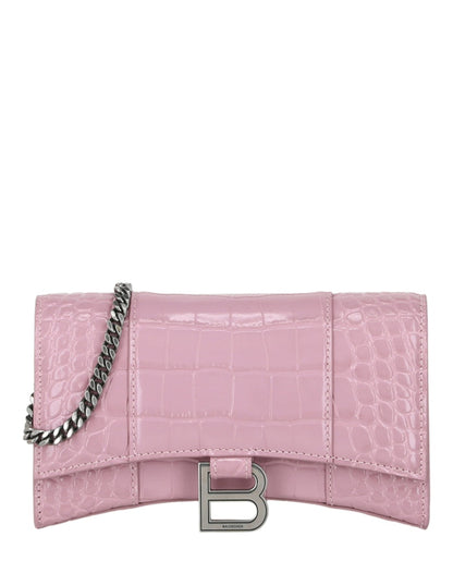 Balenciaga Croc Embossed Hourglass Wallet On Chain Pink