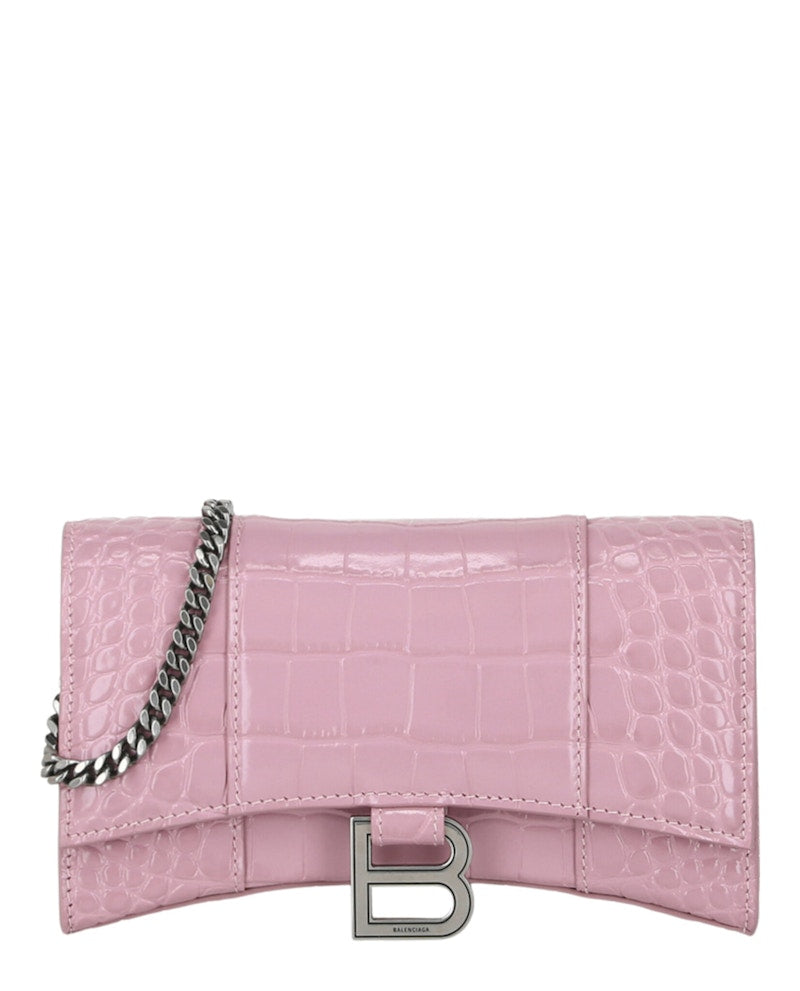 Balenciaga Croc Embossed Hourglass Wallet On Chain Pink