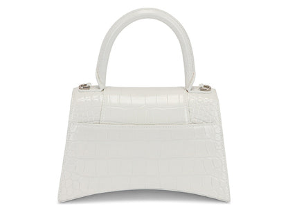 Balenciaga Crocodile Embossed Hourglass Top Handle Small White