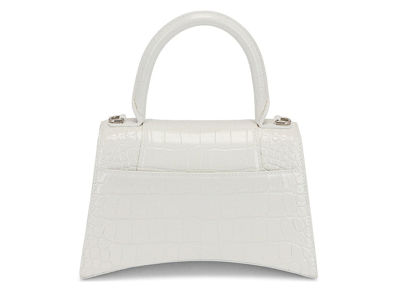 Balenciaga Crocodile Embossed Hourglass Top Handle Small White
