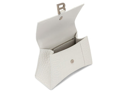 Balenciaga Crocodile Embossed Hourglass Top Handle Small White