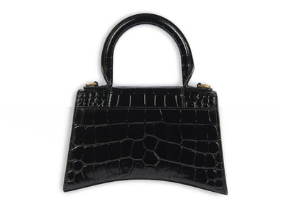 Balenciaga Crocodile Embossed Hourglass Top Handle XS Black