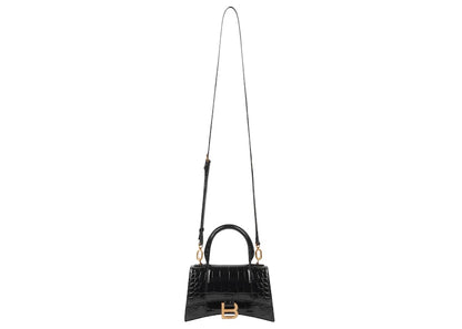 Balenciaga Crocodile Embossed Hourglass Top Handle XS Black