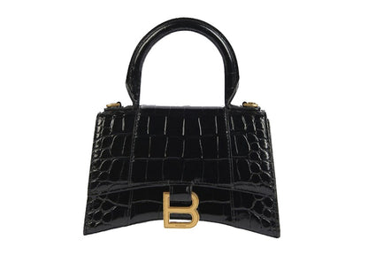 Balenciaga Crocodile Embossed Hourglass Top Handle XS Black