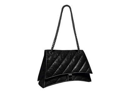 Balenciaga Crush Chain Shoulder Bag Medium Quilted Black/Black