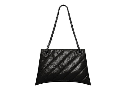 Balenciaga Crush Chain Shoulder Bag Medium Quilted Black/Black