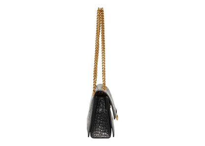 Balenciaga Crush Chain Shoulder Bag Small Crocodile Embossed Black
