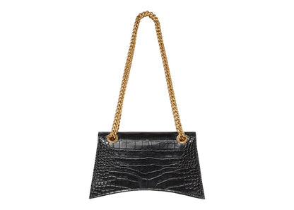Balenciaga Crush Chain Shoulder Bag Small Crocodile Embossed Black