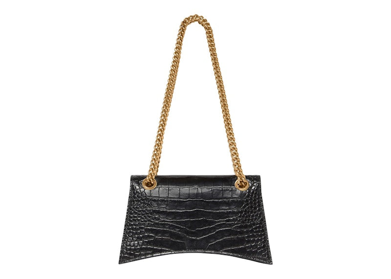 Balenciaga Crush Chain Shoulder Bag Small Crocodile Embossed Black