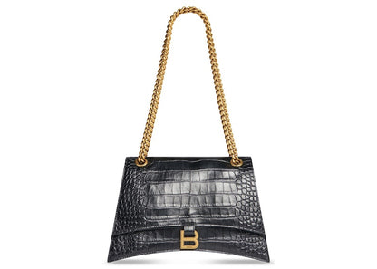 Balenciaga Crush Crocodile Medium Chain Bag Black
