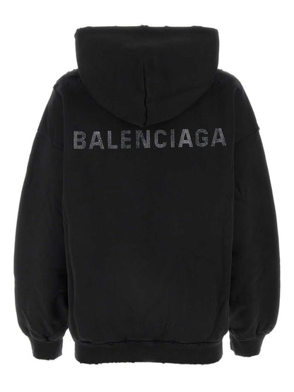 Balenciaga Crystal Logo Hoodie Faded Black