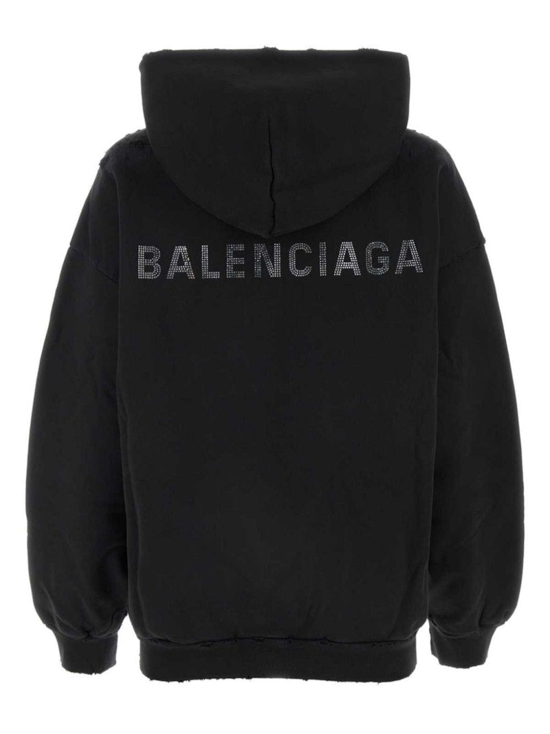 Balenciaga Crystal Logo Hoodie Faded Black