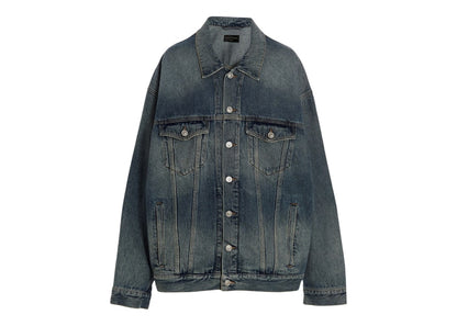 Balenciaga Denim Oversized Censored Logo Embroidery Patch Jacket Blue