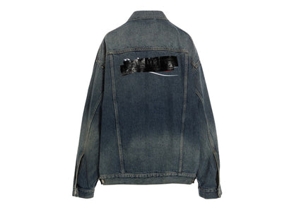 Balenciaga Denim Oversized Censored Logo Embroidery Patch Jacket Blue