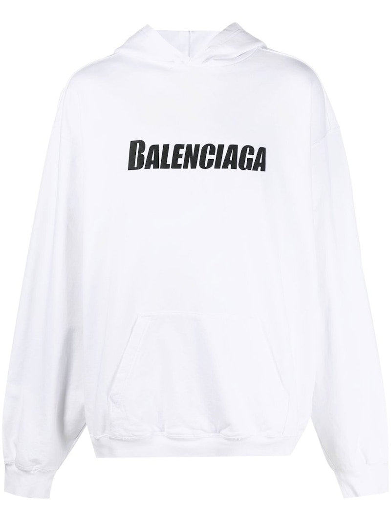 Balenciaga Destroyed Logo-Print Hoodie White/Black