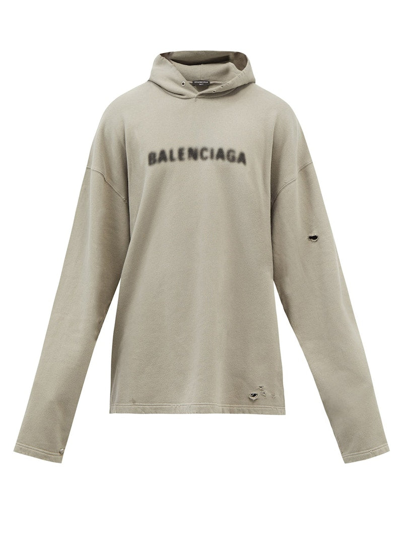 Balenciaga Distressed Blurry Logo Hoodie Grey