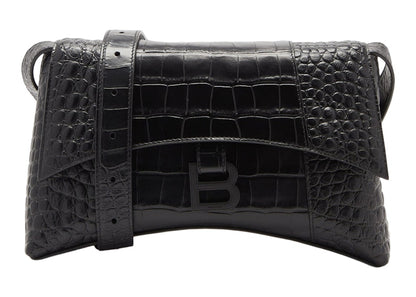 Balenciaga Downtown Shoulder Bag XS Crocodile Embossed Black/Black