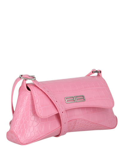 Balenciaga Embossed Croc Shoulder Bag Pink
