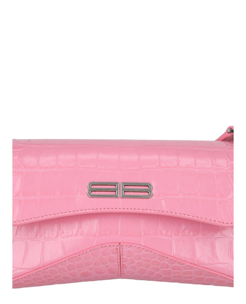 Balenciaga Embossed Croc Shoulder Bag Pink