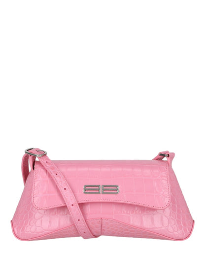 Balenciaga Embossed Croc Shoulder Bag Pink