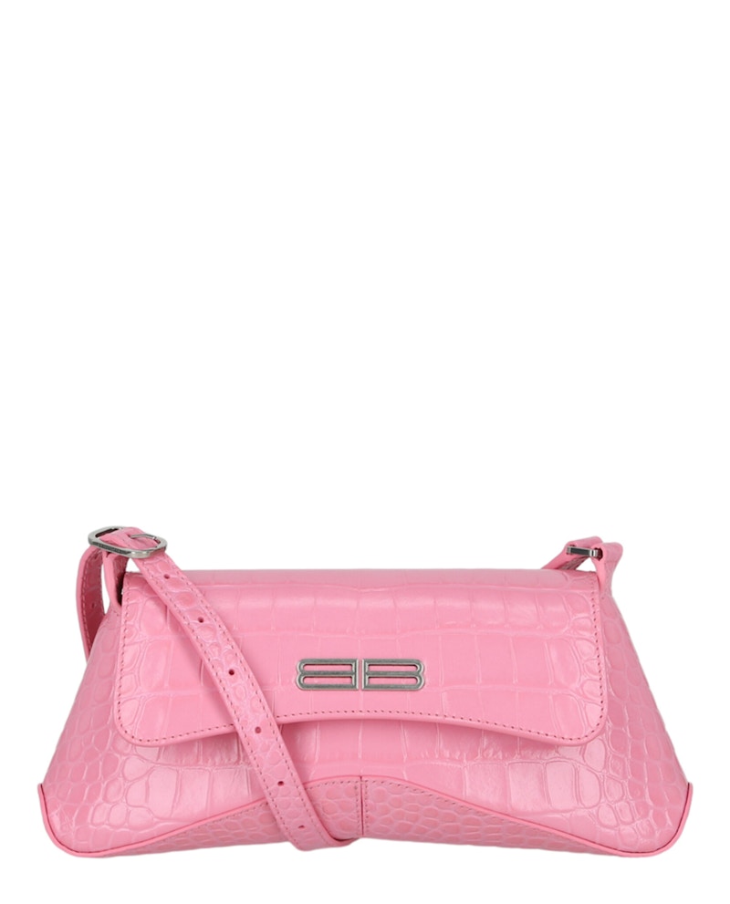 Balenciaga Embossed Croc Shoulder Bag Pink