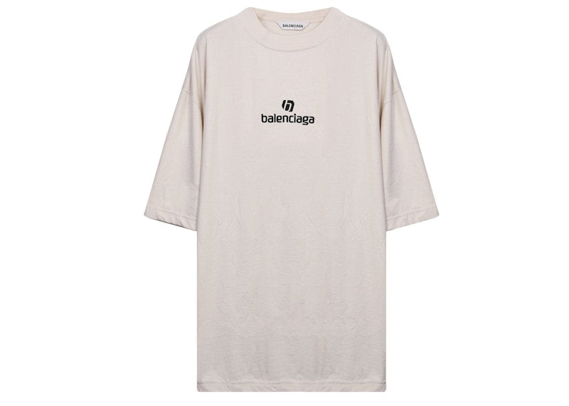 Balenciaga Embroidered Logo Oversized T-shirt Ivory