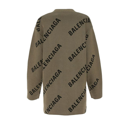 Balenciaga Embroidered Stretch Cotton Blend Oversize Cardigan Brown