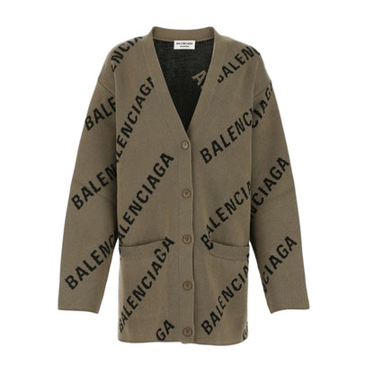 Balenciaga Embroidered Stretch Cotton Blend Oversize Cardigan Brown