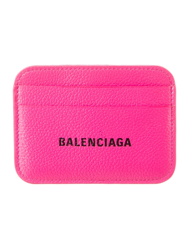 Balenciaga Grained Calfskin Logo Cash Rounded Card Holder Hot Pink/Black