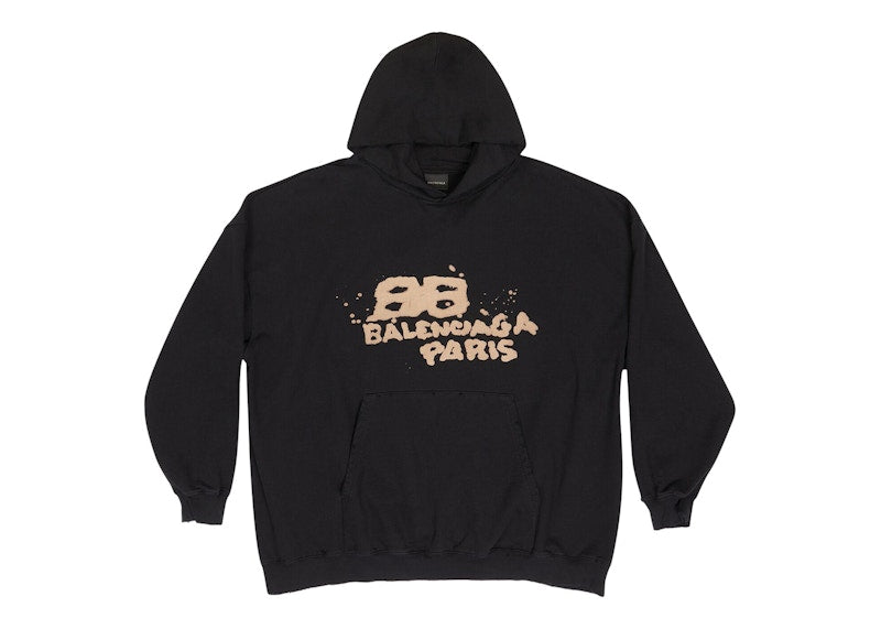 Balenciaga Hand Drawn BB Icon Large Fit Hoodie Black