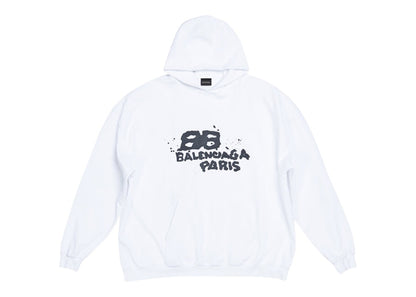 Balenciaga Hand Drawn BB Icon Large Fit Hoodie White/Black