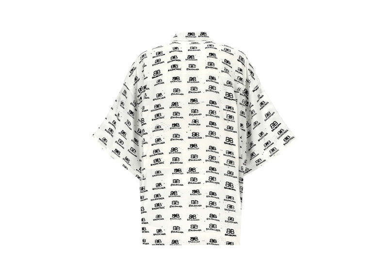 Balenciaga Hand Drawn BB Icon Oversize Viscose Shirt White/Black