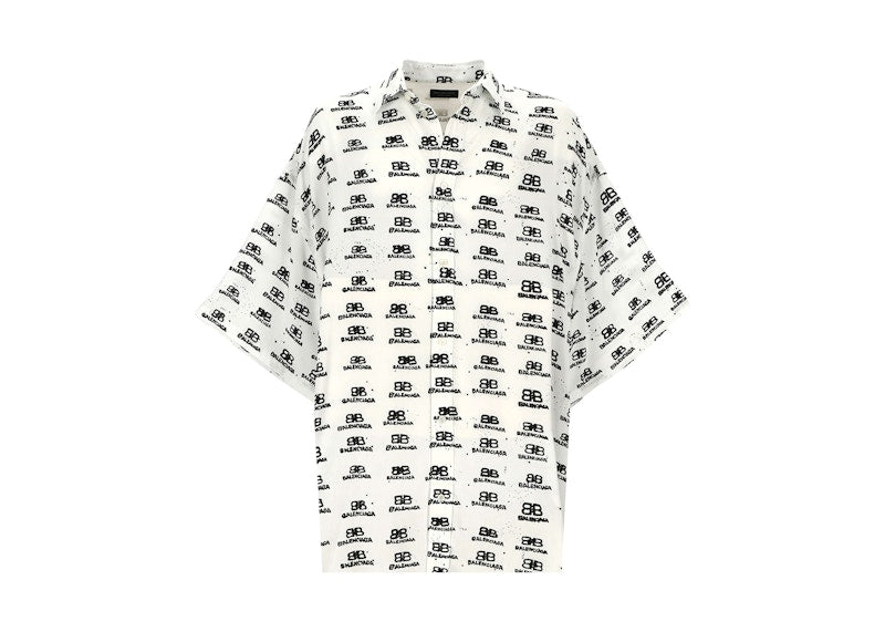 Balenciaga Hand Drawn BB Icon Oversize Viscose Shirt White/Black