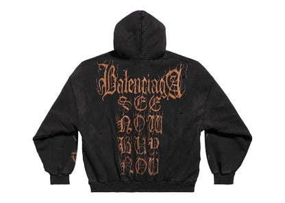 Balenciaga Heavy Metal Outerwear Zip-Up Oversized Hoodie Black Faded
