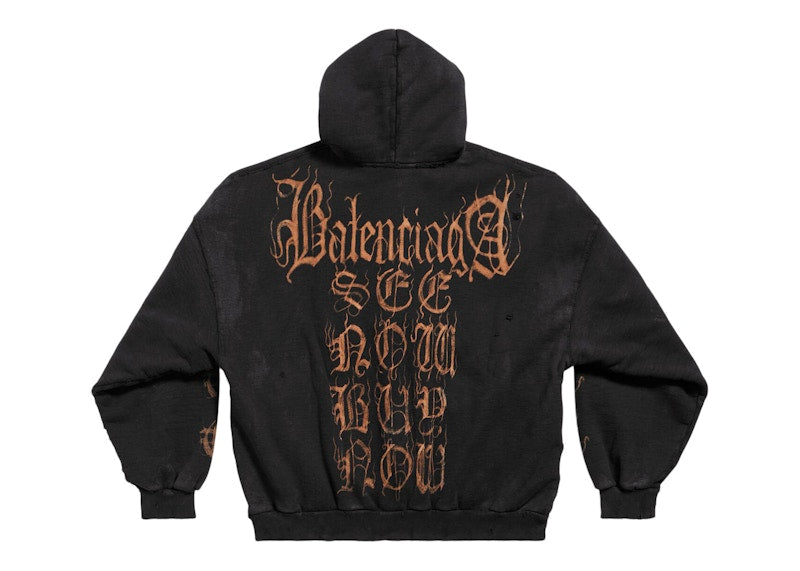 Balenciaga Heavy Metal Outerwear Zip-Up Oversized Hoodie Black Faded