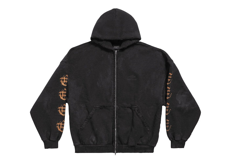 Balenciaga Heavy Metal Outerwear Zip-Up Oversized Hoodie Black Faded