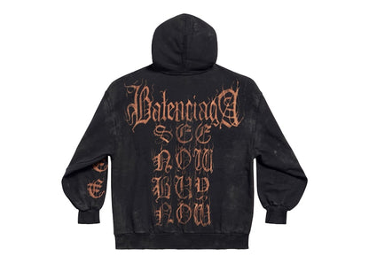 Balenciaga Heavy Metal Zip-Up Small Fit Hoodie Black Faded