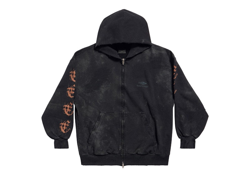 Balenciaga Heavy Metal Zip-Up Small Fit Hoodie Black Faded