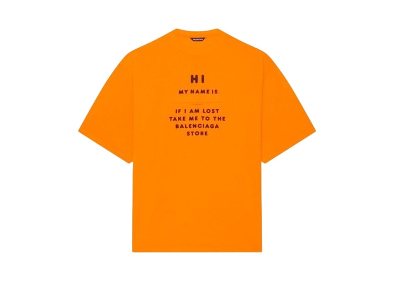 Balenciaga Hi My Name Is Wide Fit T-shirt Fluo Orange