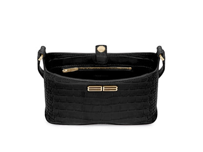 Balenciaga Hobo Shoulder Bag XX Small Crocodile Embossed Black