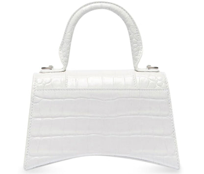 Balenciaga Hourglass Crocodile Embossed Top Handle Bag XS White