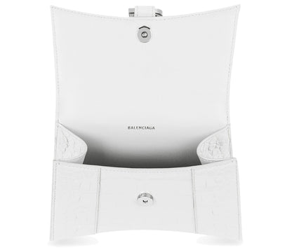 Balenciaga Hourglass Crocodile Embossed Top Handle Bag XS White