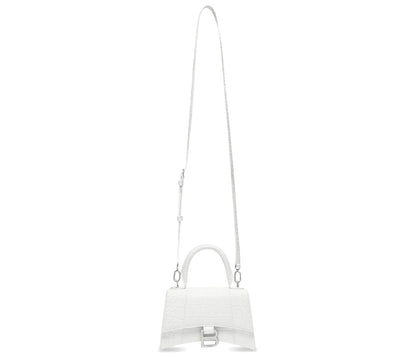 Balenciaga Hourglass Crocodile Embossed Top Handle Bag XS White