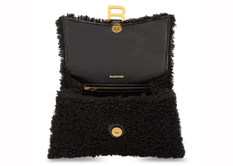 Balenciaga Hourglass Furry Shopper Small Black